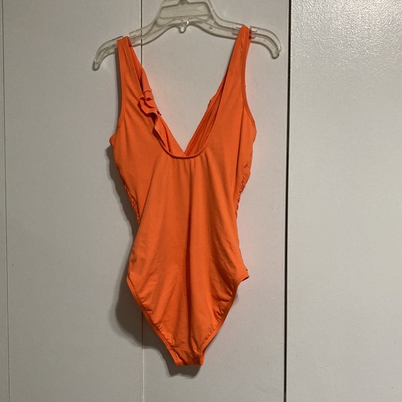 LAUREN RALPH LAUREN Orange Slimming Swimsuit  One Piece Ruffle Womens Size 6 - Picture 9 of 15